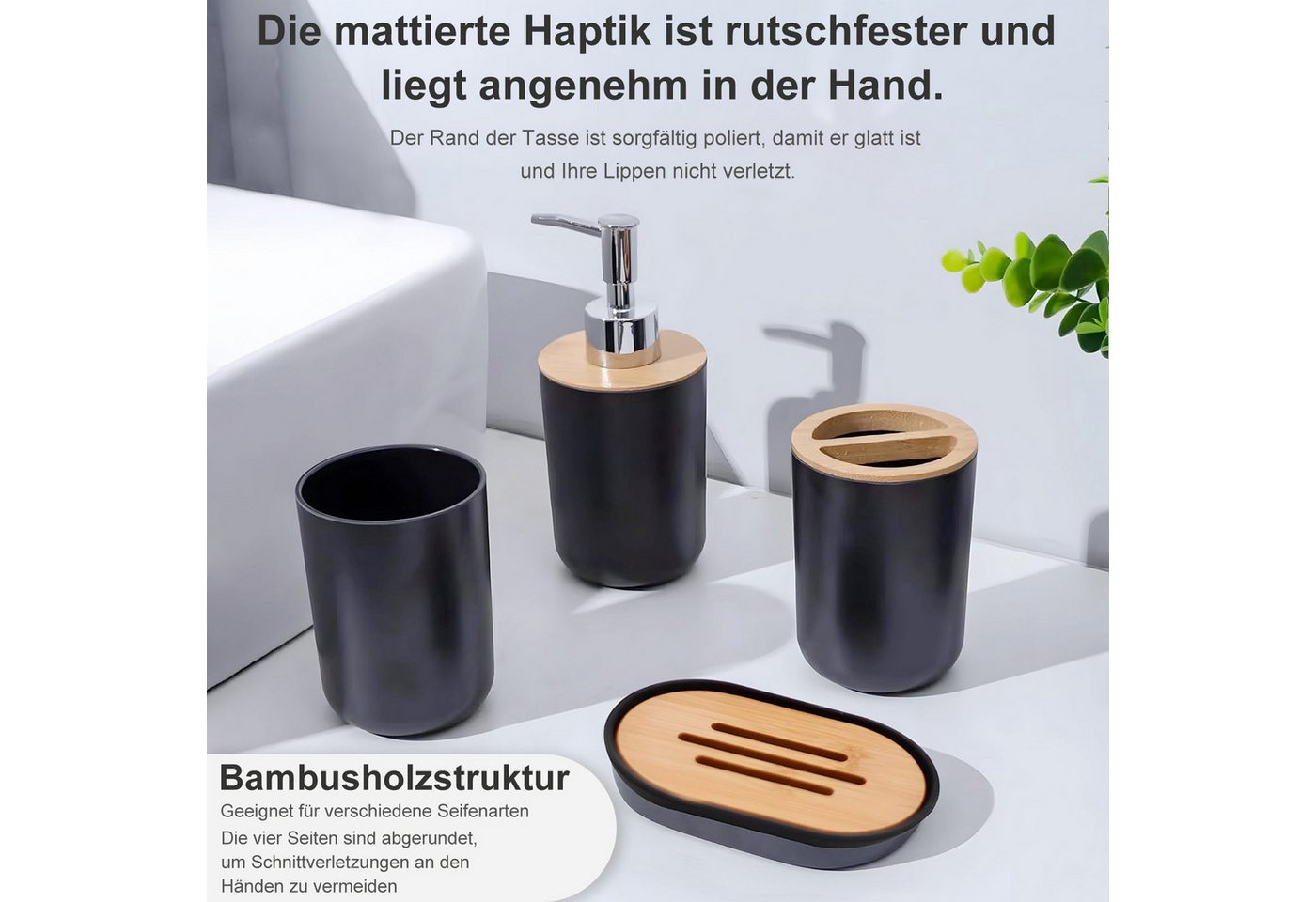 Refined Living Badaccessoire-Set 6St Badset Badezimmer zubehör Badaccessoires set seifenspender, Zahnbürstenhalter Mülleimer Spülbecher Seifenschale WC Bürste,  – Bild 5 von 5