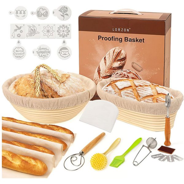 Refined Living Brotkorb Gärkorb zum Brotbacken Bäckermesser Brotbackform Gärkörbchen Oval, (Oval 25 cm und Rund 22cm Innen mit Leinentuch Nachhaltig und Natürli