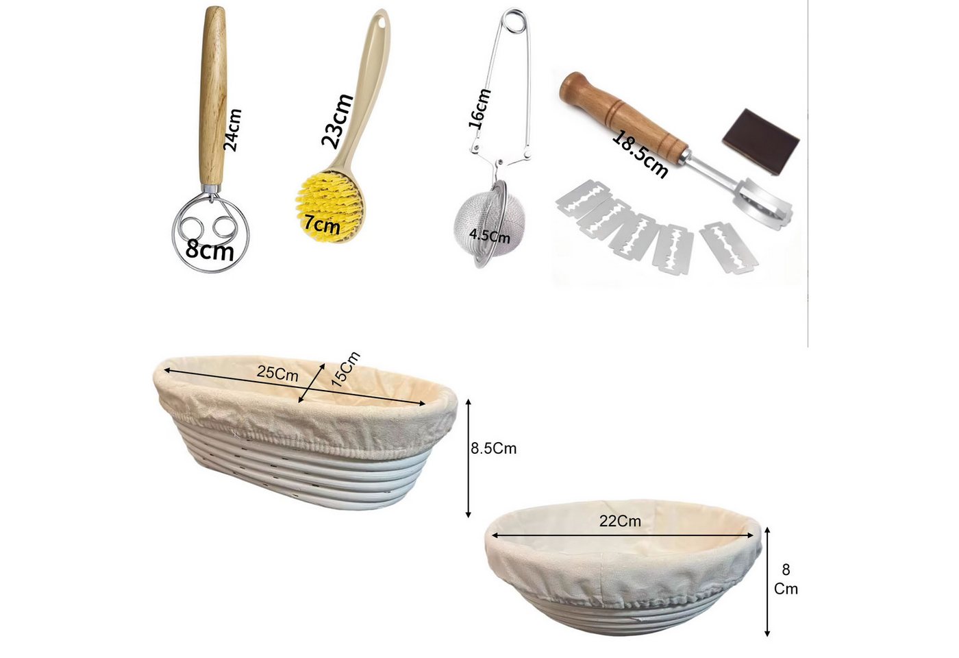 Refined Living Brotkorb Gärkorb zum Brotbacken Bäckermesser Brotbackform Gärkörbchen Oval, (Oval 25 cm und Rund 22cm Innen mit Leinentuch Nachhaltig und Natürli – Bild 2 von 5