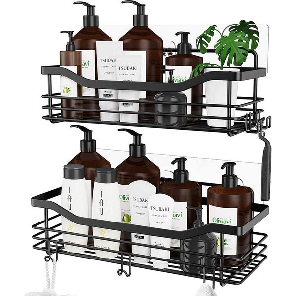 Refined Living Duschregal Duschablage ohne Bohren,Edelstahl Duschablage mit 5 Haken,2 Stück, Duschkörbe für Bad Küche Toilette,Duschregal,Badezimmer Regal Organ