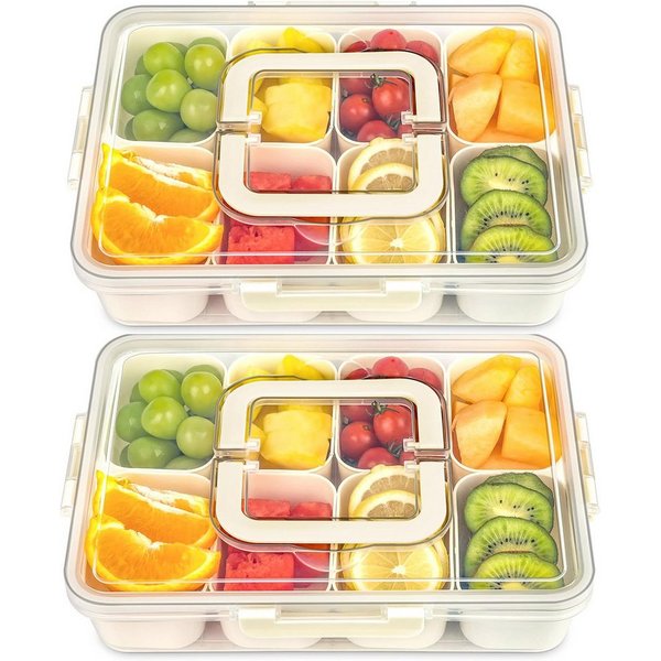 Refined Living Frischhaltedose Snackbox mit 8 Fächern, Servierplatte, Snackschale mit Deckel & Griff, Lebensmittelechtes PP, (Tragbarer Snack Organizer, Snackdo