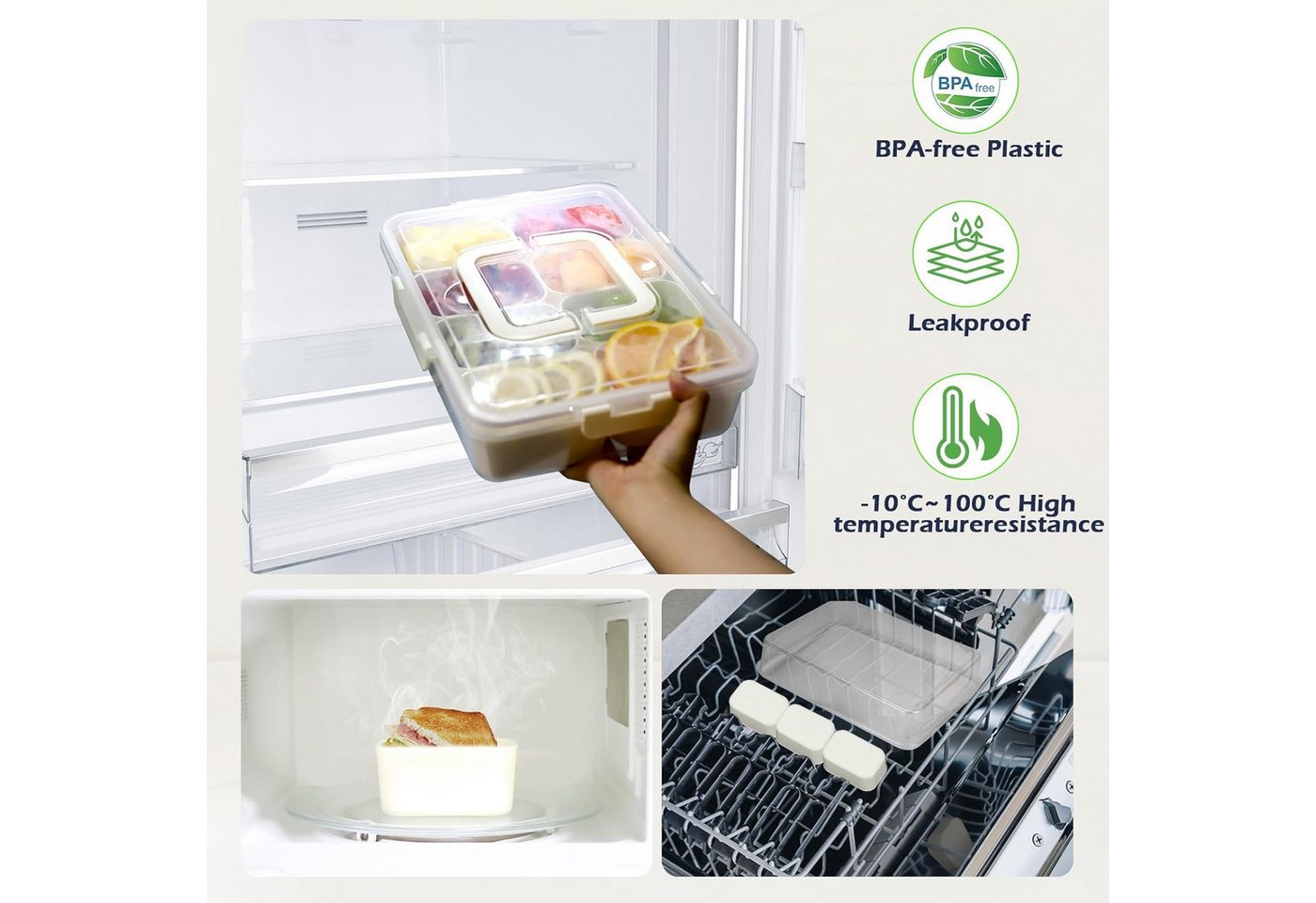 Refined Living Frischhaltedose Snackbox mit 8 Fächern, Servierplatte, Snackschale mit Deckel & Griff, Lebensmittelechtes PP, (Tragbarer Snack Organizer, Snackdo – Bild 4 von 5