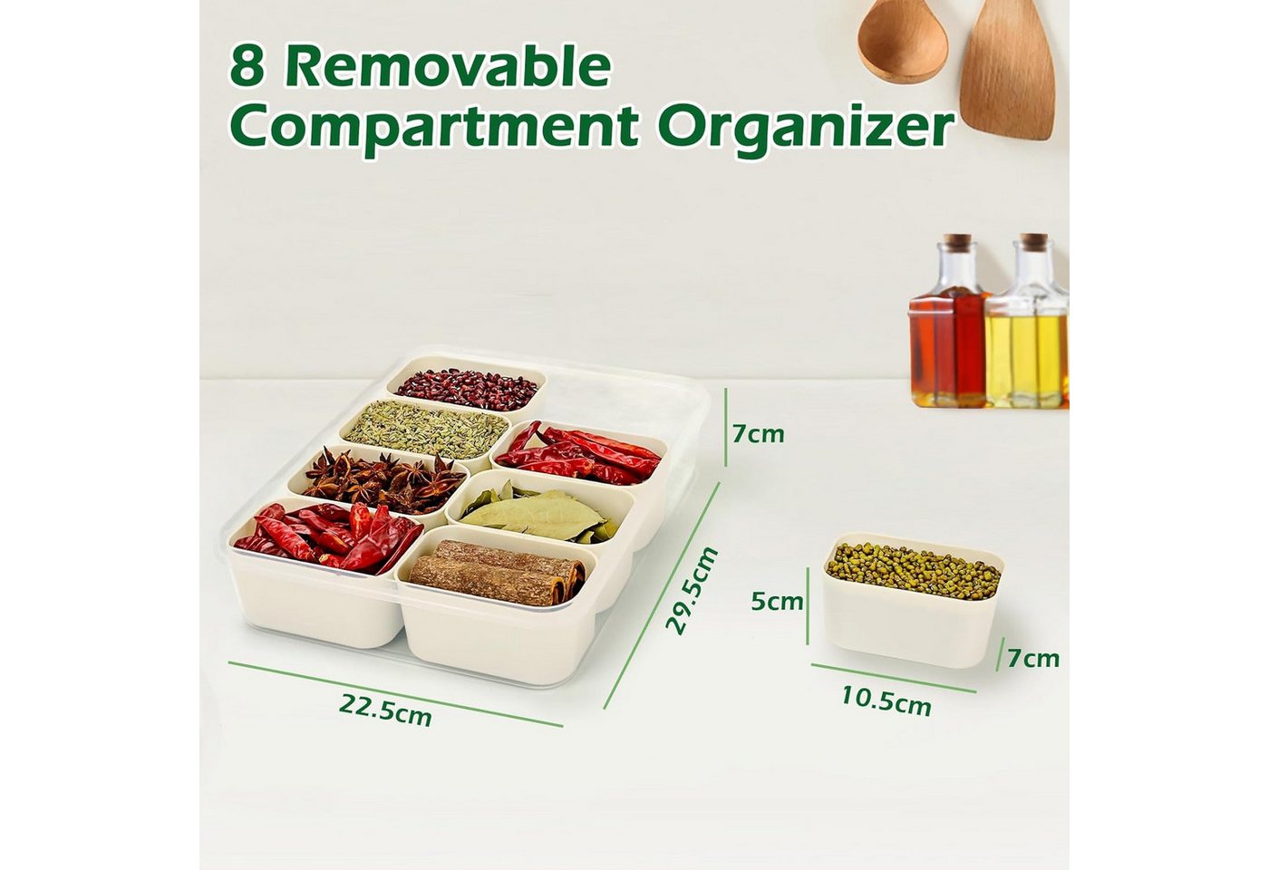 Refined Living Frischhaltedose Snackbox mit 8 Fächern, Servierplatte, Snackschale mit Deckel & Griff, Lebensmittelechtes PP, (Tragbarer Snack Organizer, Snackdo – Bild 5 von 5