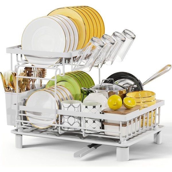 Refined Living Geschirrständer 2-stufiges Geschirrabtropfgestell,Multifunktionales Abtropfgestell-Set, Zubehör für Geschirrabtropfer mit Abtropfwanne, Geschirr-