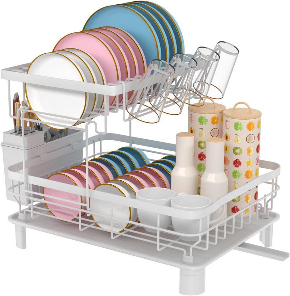 Refined Living Geschirrständer 2-stufiges Geschirrabtropfgestell,Multifunktionales Abtropfgestell-Set, Zubehör für Geschirrabtropfer mit Abtropfwanne, Geschirr- – Bild 2 von 5