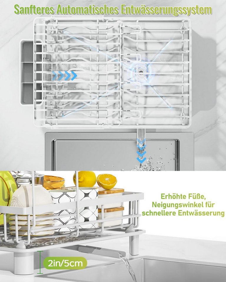 Refined Living Geschirrständer 2-stufiges Geschirrabtropfgestell,Multifunktionales Abtropfgestell-Set, Zubehör für Geschirrabtropfer mit Abtropfwanne, Geschirr- – Bild 4 von 5