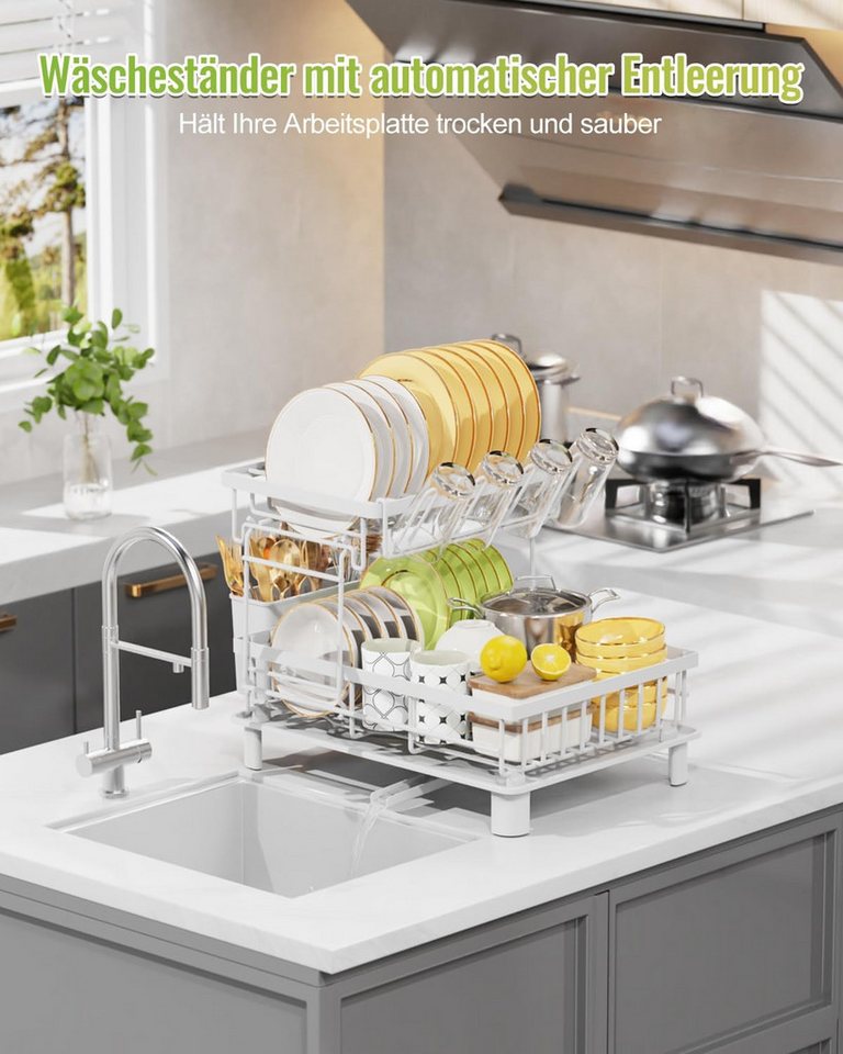 Refined Living Geschirrständer 2-stufiges Geschirrabtropfgestell,Multifunktionales Abtropfgestell-Set, Zubehör für Geschirrabtropfer mit Abtropfwanne, Geschirr- – Bild 5 von 5