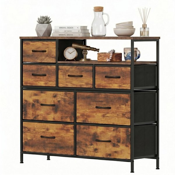 Refined Living Kommode Stoffkommode mit 6/7/8 Schubladen mit 2 offenen Ablagen Komodenschrank (Holzplatte und Metallrahmen, wasserdicht, Platzieren Dekorationen