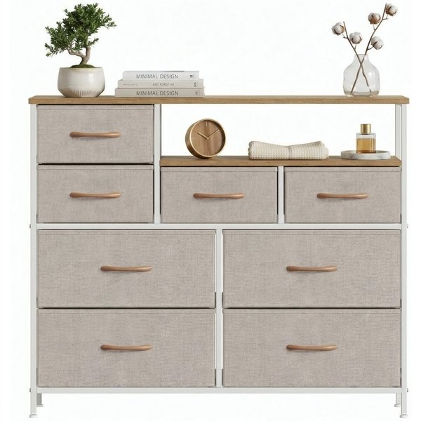 Refined Living Kommode Stoffkommode mit 6/7/8 Schubladen mit 2 offenen Ablagen Komodenschrank (Holzplatte und Metallrahmen, wasserdicht, Platzieren Dekorationen