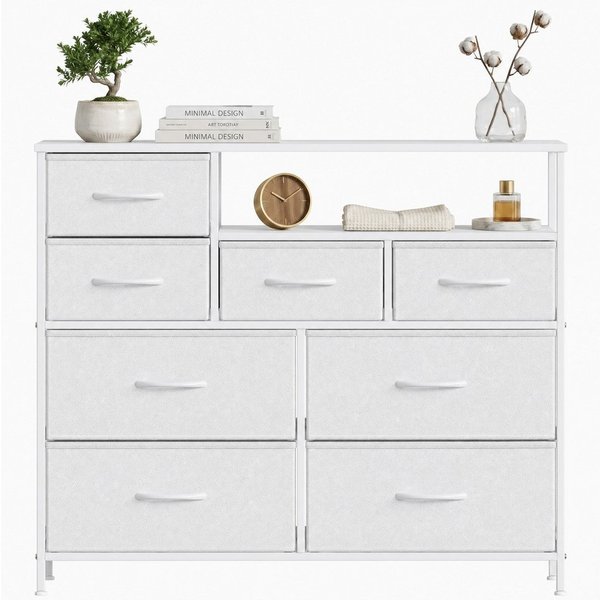 Refined Living Kommode Stoffkommode mit 6/7/8 Schubladen mit 2 offenen Ablagen Komodenschrank (Holzplatte und Metallrahmen, wasserdicht, Platzieren Dekorationen