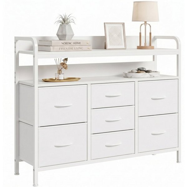 Refined Living Kommode Stoffkommode mit 6/7/8 Schubladen mit 2 offenen Ablagen Komodenschrank (Holzplatte und Metallrahmen, wasserdicht, Platzieren Dekorationen