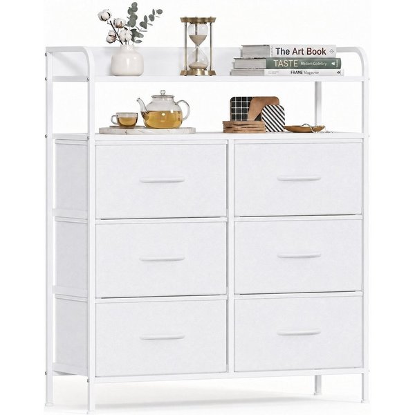 Refined Living Kommode Stoffkommode mit 6/7/8 Schubladen mit 2 offenen Ablagen Komodenschrank (Holzplatte und Metallrahmen, wasserdicht, Platzieren Dekorationen