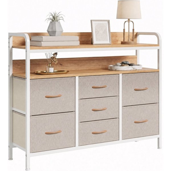 Refined Living Kommode Stoffkommode mit 6/7/8 Schubladen mit 2 offenen Ablagen Komodenschrank (Holzplatte und Metallrahmen, wasserdicht, Platzieren Dekorationen