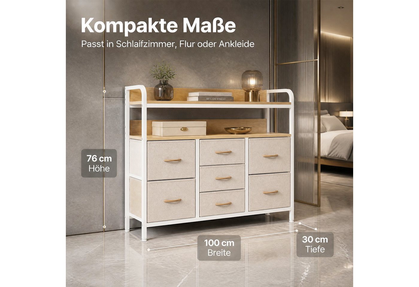 Refined Living Kommode Stoffkommode mit 6/7/8 Schubladen mit 2 offenen Ablagen Komodenschrank (Holzplatte und Metallrahmen, wasserdicht, Platzieren Dekorationen – Bild 3 von 5