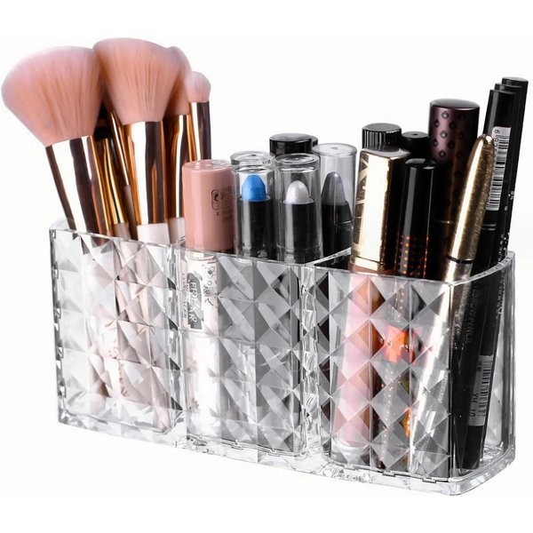 Refined Living Organizer Make Up Organizer, Makeup Pinsel Organizer Becher, mit 3 Fächern (Kosmetik Organizer, Acryl Schminkpinsel Aufbewahrung, Transparent,für