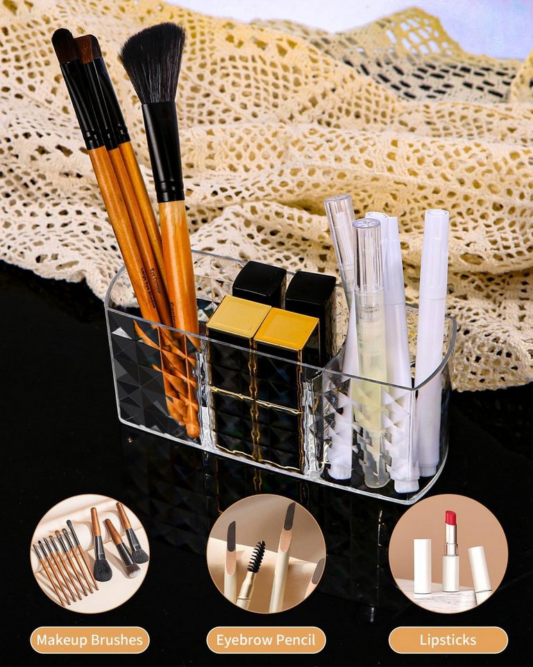 Refined Living Organizer Make Up Organizer, Makeup Pinsel Organizer Becher, mit 3 Fächern (Kosmetik Organizer, Acryl Schminkpinsel Aufbewahrung, Transparent,für – Bild 3 von 5