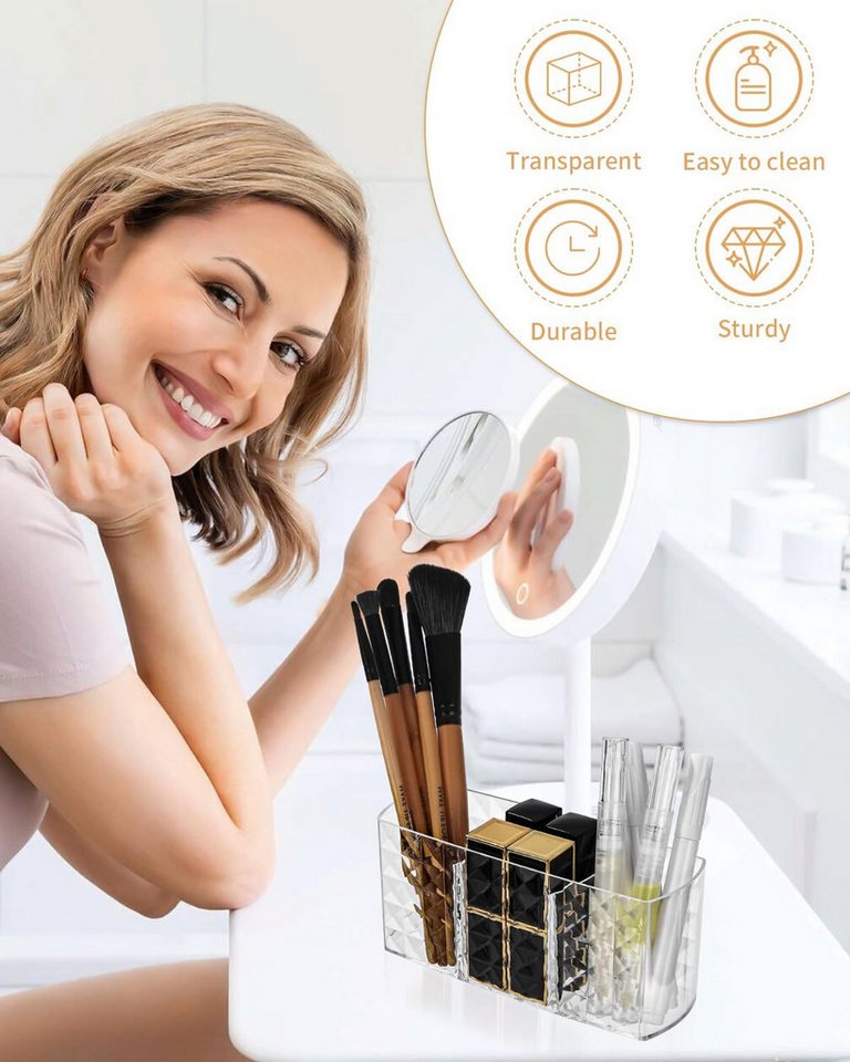 Refined Living Organizer Make Up Organizer, Makeup Pinsel Organizer Becher, mit 3 Fächern (Kosmetik Organizer, Acryl Schminkpinsel Aufbewahrung, Transparent,für – Bild 5 von 5
