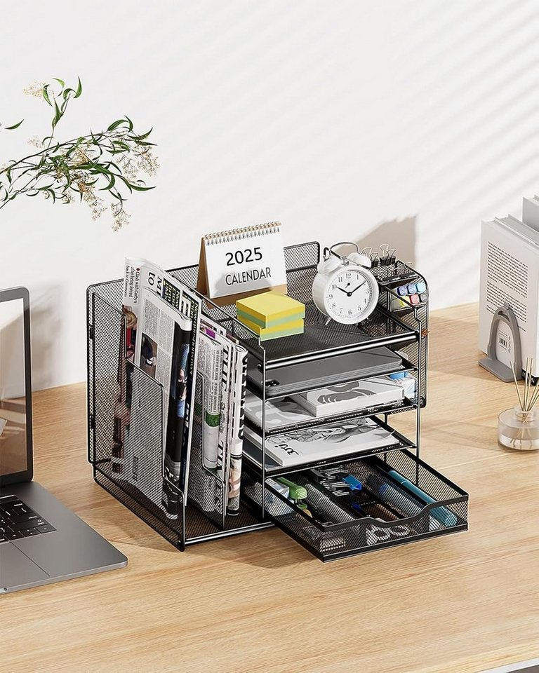 Refined Living Organizer Schreibtisch-Organizer, mit Schublade und 2 Stifthalter, 4-stöckig (Schreibtisch Organizer, 5-stufiger Papier Organizer mit Schublade u – Bild 2 von 5