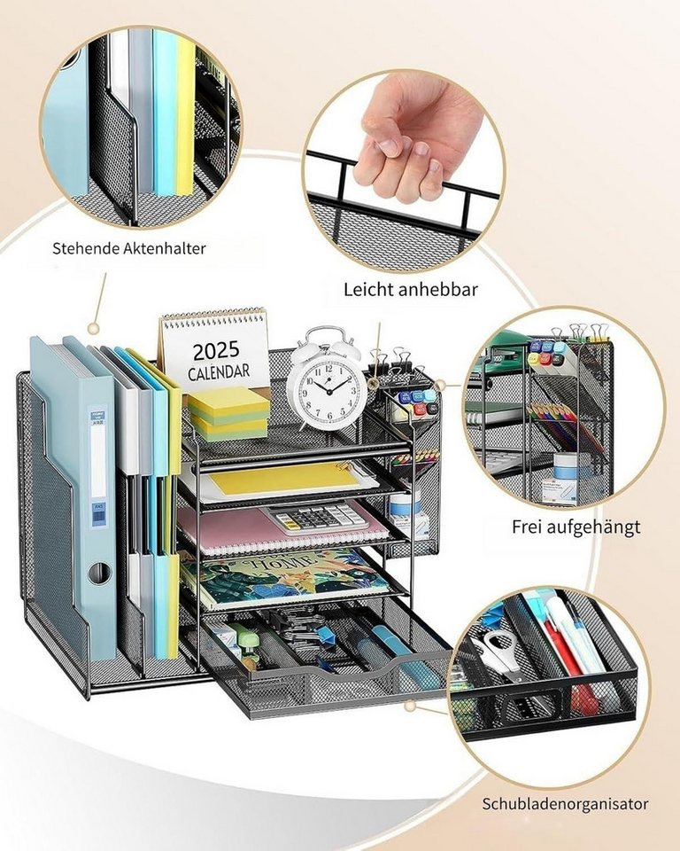 Refined Living Organizer Schreibtisch-Organizer, mit Schublade und 2 Stifthalter, 4-stöckig (Schreibtisch Organizer, 5-stufiger Papier Organizer mit Schublade u – Bild 3 von 5