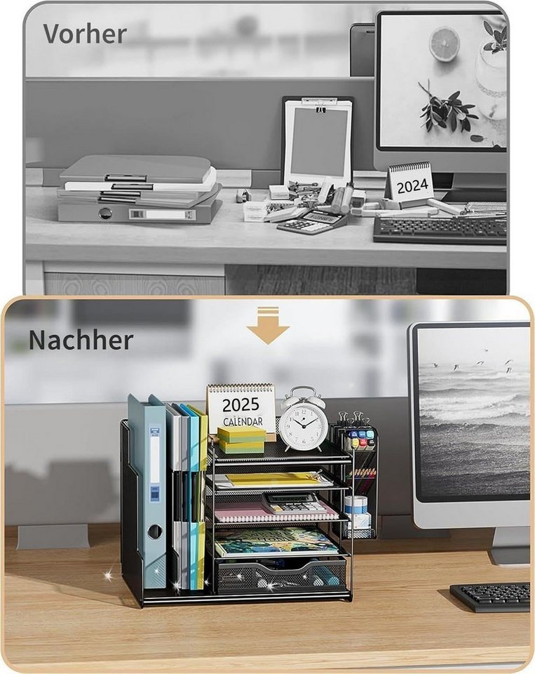 Refined Living Organizer Schreibtisch-Organizer, mit Schublade und 2 Stifthalter, 4-stöckig (Schreibtisch Organizer, 5-stufiger Papier Organizer mit Schublade u – Bild 5 von 5