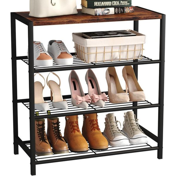 Refined Living Schuhregal Schuhschrank offen, 4 Ebenen mit Ablage, Schuhständer, Schuhablage, 59 x 30 x 63 cm, Holz Metall Schuhständer, Industrial Design Schuh