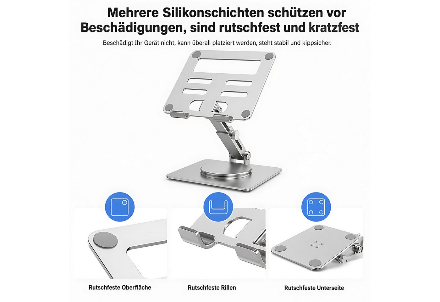 Refined Living Tablet-Ständer Tablet Halterung für Tisch 360° Drehbare höhenverstellbar Faltbarer, (Verstellbarer Aluminium Desktop-Ständer Tablet und Handy Stä – Bild 3 von 5