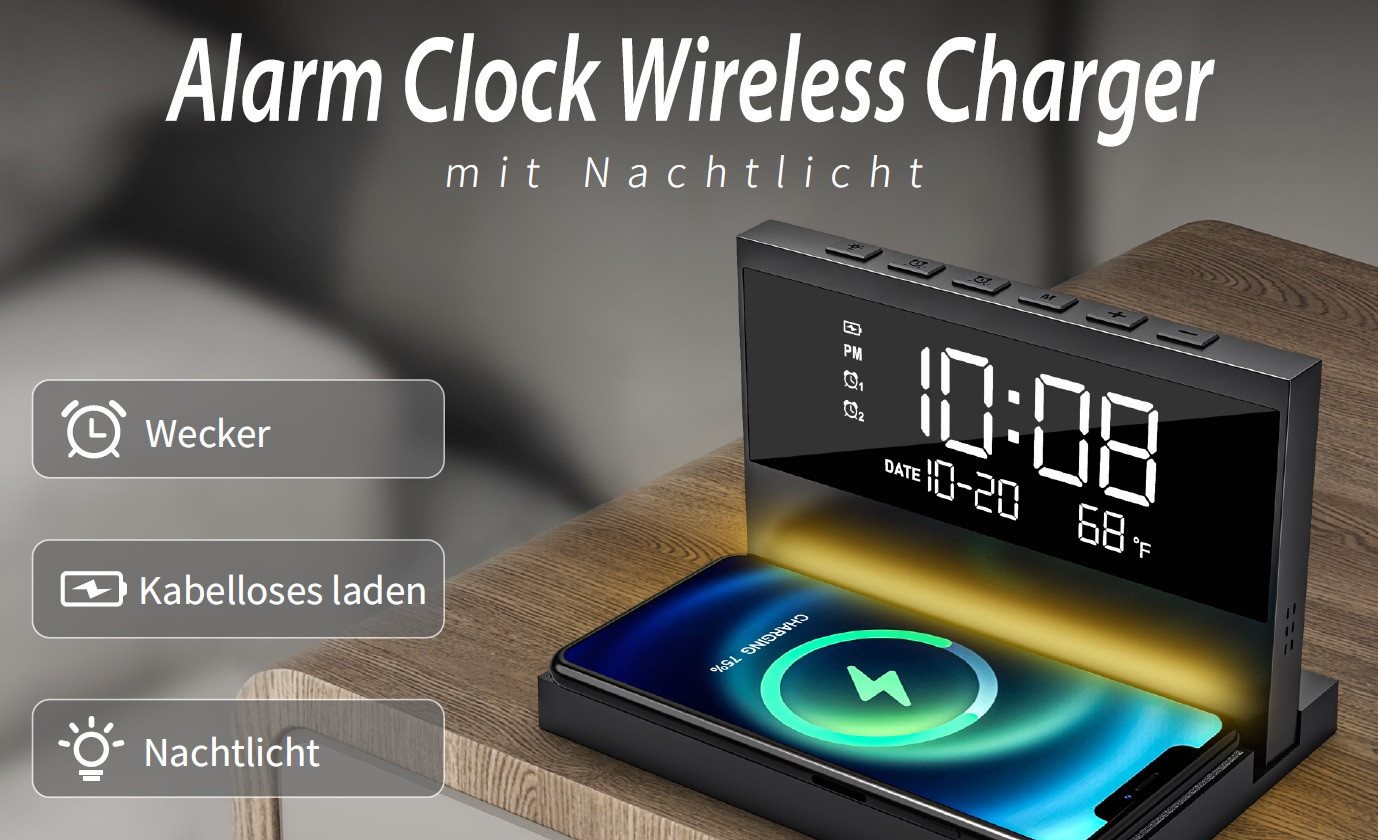 Reflexion ACW2188 Wecker Smartphone Ladestation Wireless Charger (3000 mA, Großes Display für Uhrzeit, Datum und Temperatur / Nachtlicht) – Bild 2 von 5