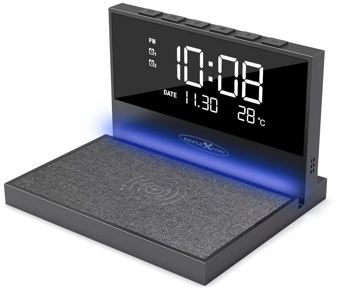 Reflexion ACW2188 Wecker Smartphone Ladestation Wireless Charger (3000 mA, Großes Display für Uhrzeit, Datum und Temperatur / Nachtlicht) – Bild 4 von 5