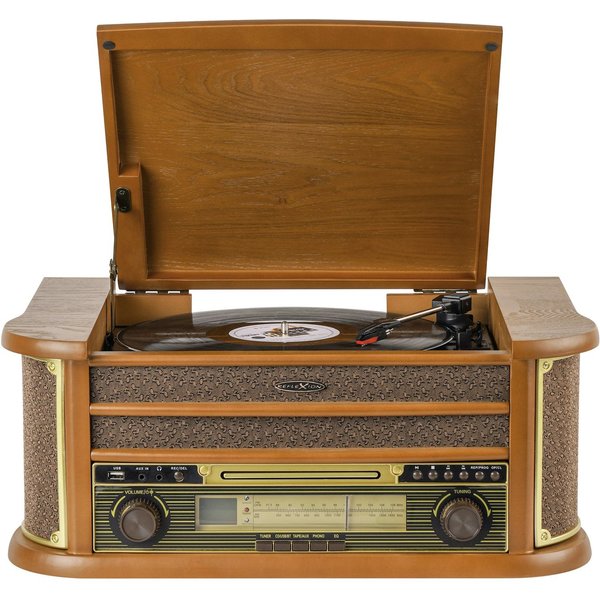 Reflexion HIF2002 Retro HiFi Anlage Bluetooth 5.0 & USB-Encoding Radioplattenspieler (Riemenantrieb, Bluetooth, Kassettenspieler, CD-MP3-Player, Encoding-Funkti
