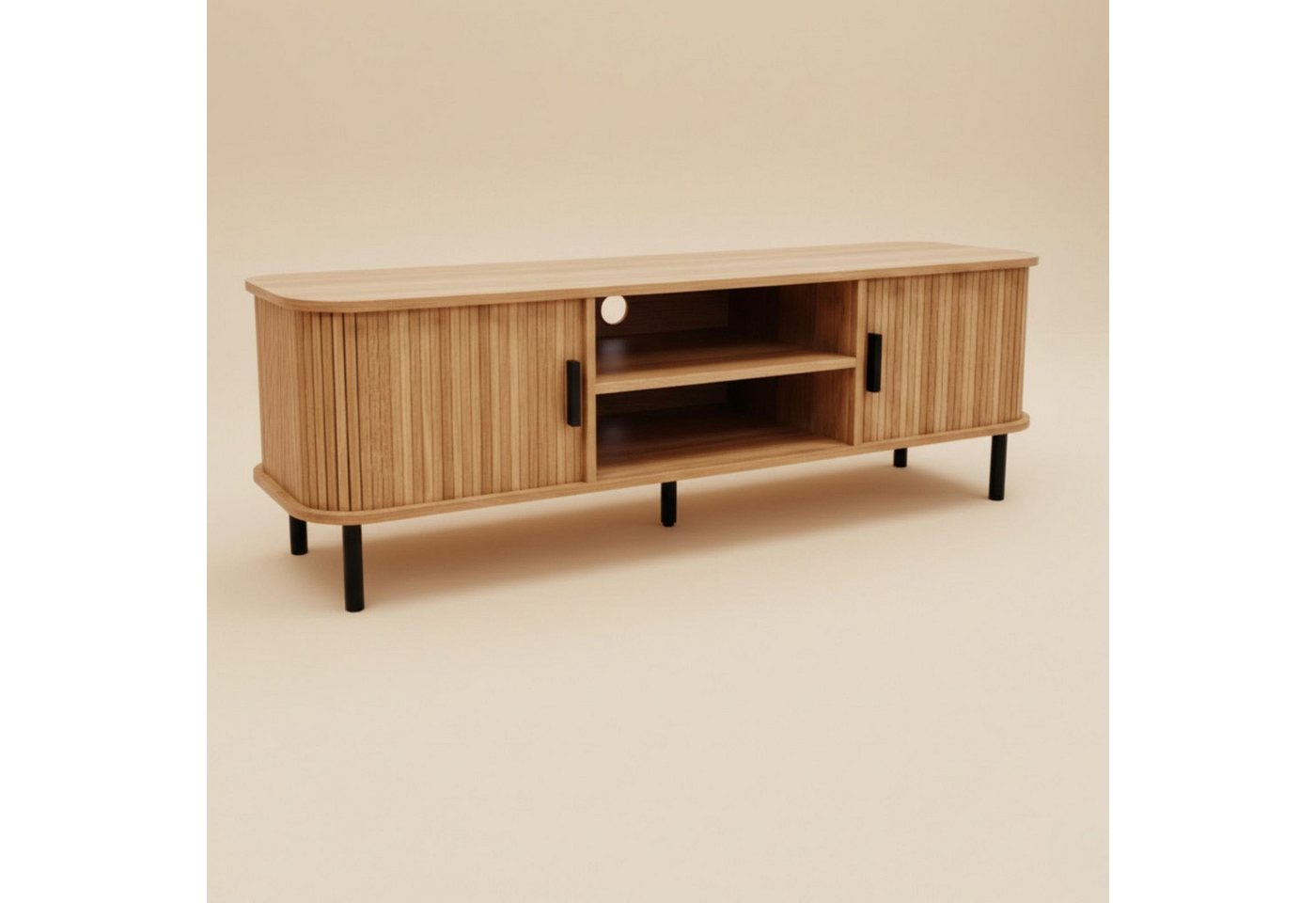 SCAVA Regal TV-Schrank SCAVA, geriffelt, 140 x 40 x 46 cm, TV-Schrank / Sideboard, Lamellenfront, Schiebetüren, Kabelöffnungen – Bild 2 von 5