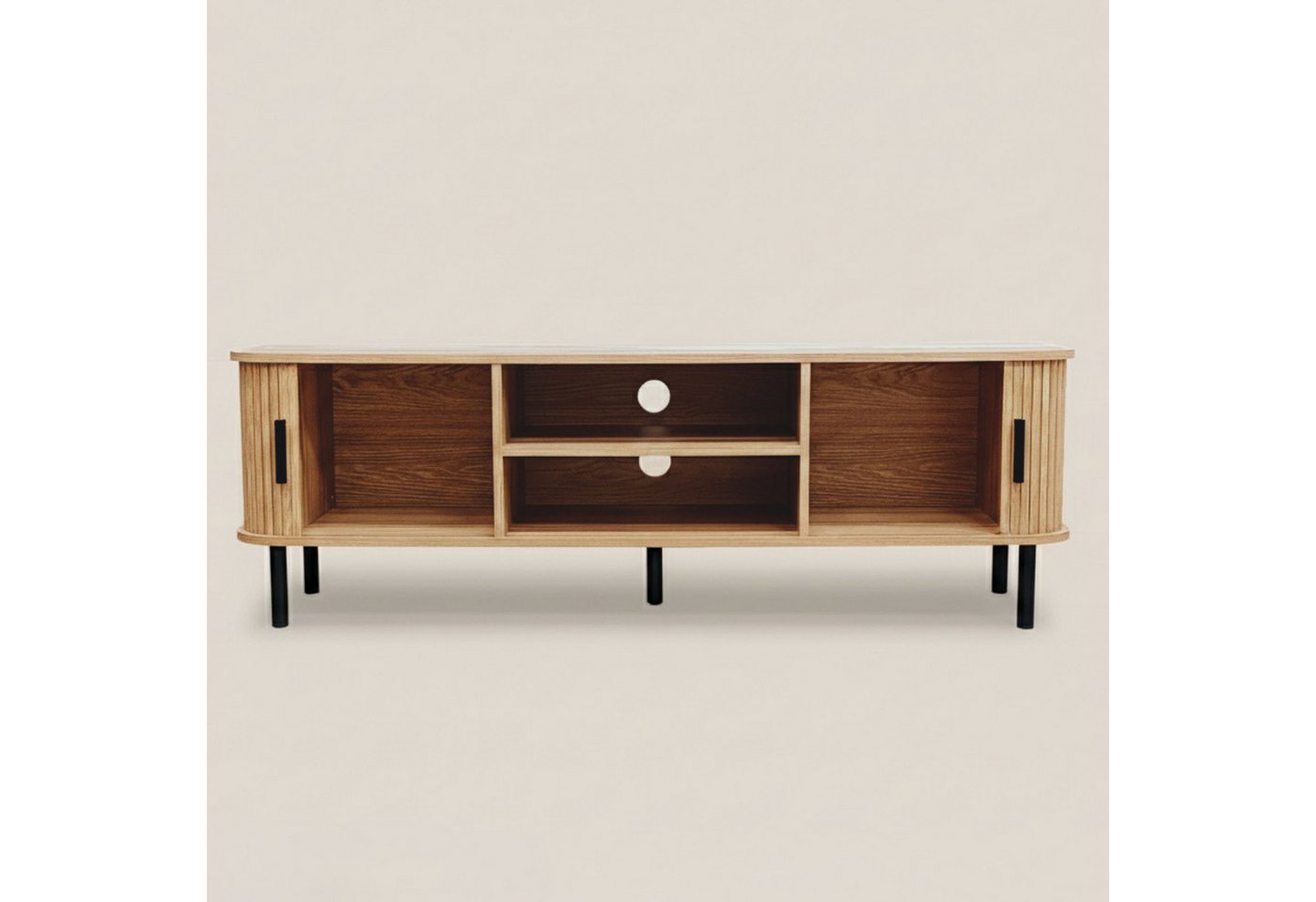 SCAVA Regal TV-Schrank SCAVA, geriffelt, 140 x 40 x 46 cm, TV-Schrank / Sideboard, Lamellenfront, Schiebetüren, Kabelöffnungen – Bild 4 von 5