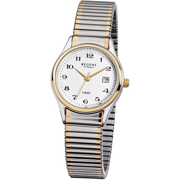 Regent Quarzuhr F461, 12310133, Armbanduhr, Damenuhr, Flexband, Zugband, Edelstahlarmband, Ø ca. 29 mm