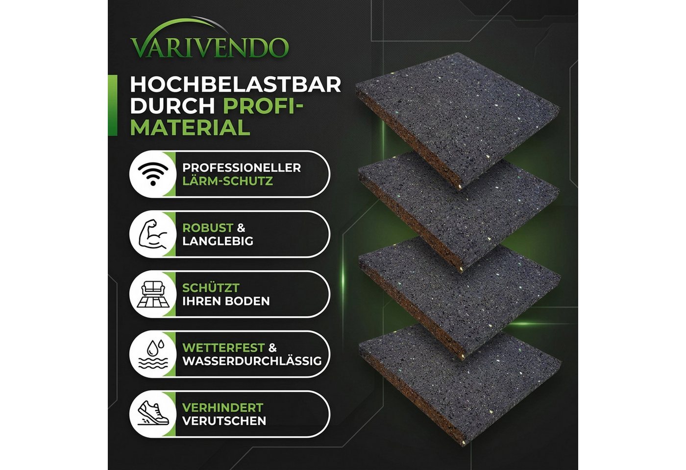 Regupol Vibrationsdämpfer 4x Vibrationsdämpfer Entkopplungsmatte Pads 100x100x10mm schwarz, (Set, 4-St., Vibrationsdämpfer), Unterlage Antivibration Ladungssich – Bild 3 von 5