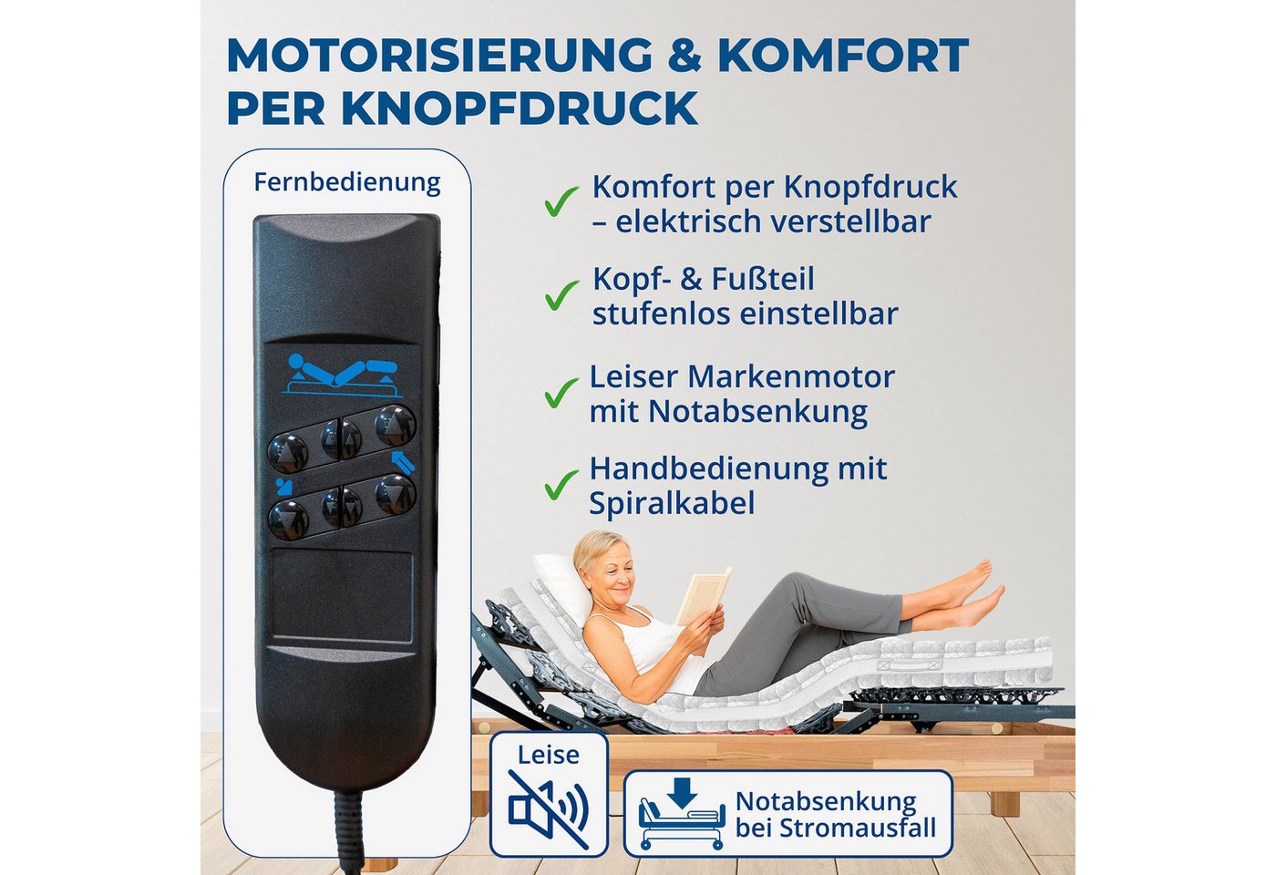 Lattenrost AEROBALANCE KF, Reha-Schlafwelt, Kopfteil motorisch verstellbar, Fußteil motorisch verstellbar, 80x200 cm, Lattenrost mit Motor, fertig montiert, Mad – Bild 2 von 5