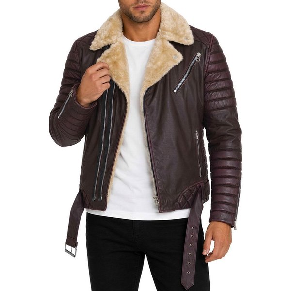 Reichstadt Lederjacke Herren Slim Fit Bikerjacke Black Zipper RS008LUX gefüttert mit Steppmustern