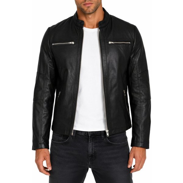 Reichstadt Lederjacke Herren Slim Fit Bikerjacke Silver Zipper 20RS20LUX Reißverschluss an den Ärmelenden