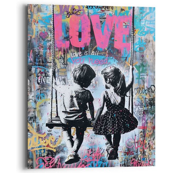 Reinders! Deco-Panel Swinging Kids, Kinderzimmer - Graffiti - Kinder - Schaukel - Mehrfarbig - MDF