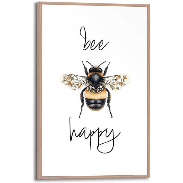 Reinders! Poster Bee Happy, Küche - Gelb - MDF - Tiere - 20x30 cm