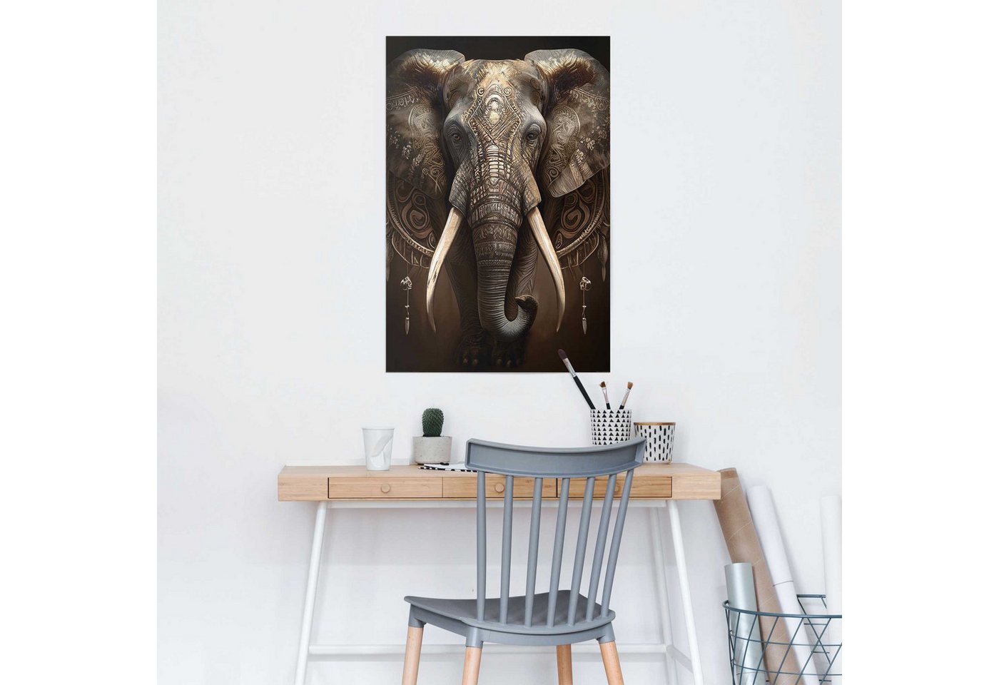 Reinders! Poster Dekorierter Elefant, Wohnzimmer - Braun - 150 gr. Papier - Tiere - 61x91,5 cm – Bild 2 von 2