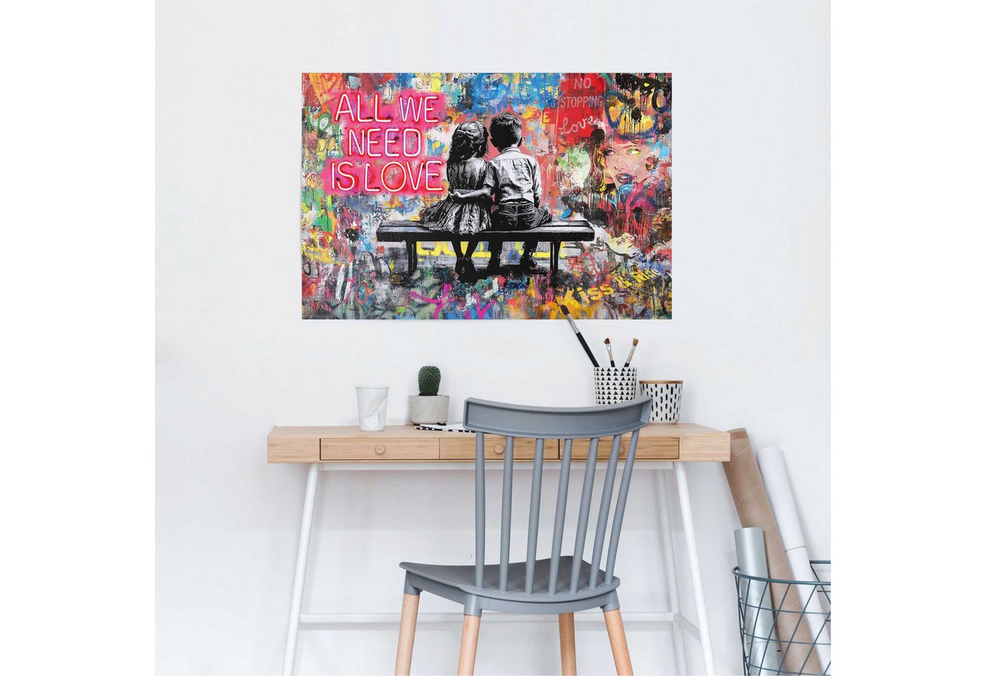 Reinders! Poster Love is All We Need, Wohnzimmer - Mehrfarbig - 150 gr. Papier - Street Art - 91,5x61 cm – Bild 2 von 2