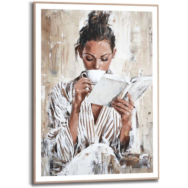 Reinders! Poster Morning Reading, Wohnzimmer - Frau - Lesen - Kaffee - Braun - MDF - Menschen - 50x70 cm