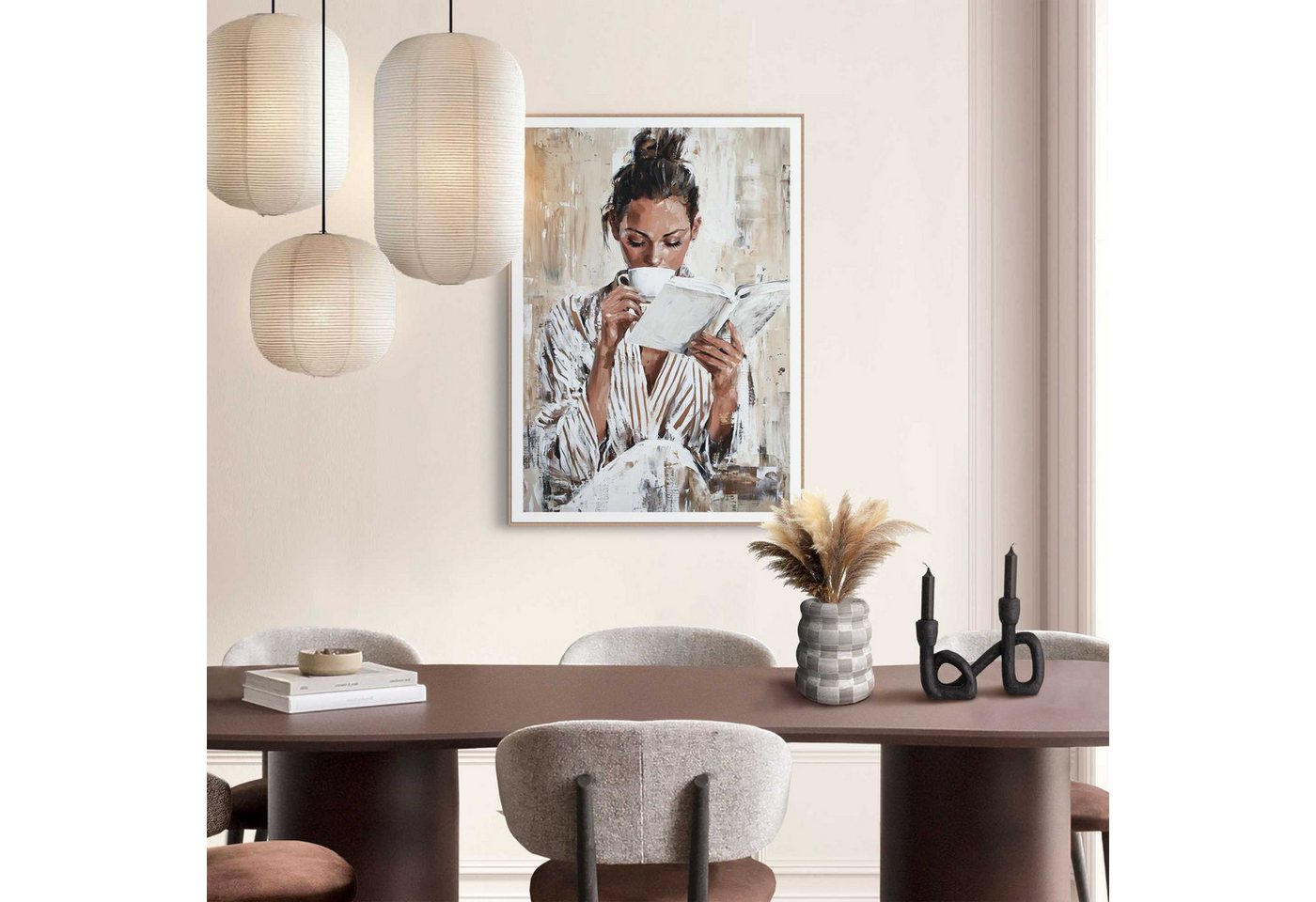 Reinders! Poster Morning Reading, Wohnzimmer - Frau - Lesen - Kaffee - Braun - MDF - Menschen - 50x70 cm – Bild 2 von 4