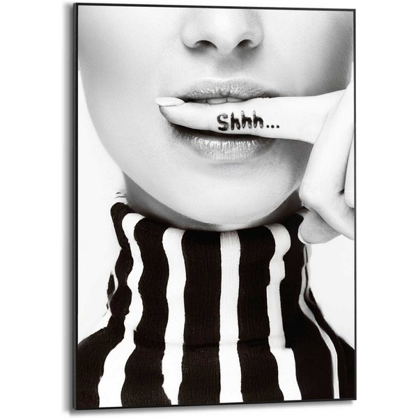Reinders! Poster Ssshhh!, Home Office - Frau - Stille - Schwarz-Weiß - MDF - Menschen - 50x70 cm