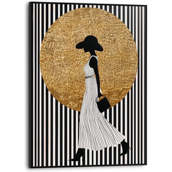 Reinders! Poster Walking Lady, Wohnzimmer - Dame - Streife - Schwarz-Weiß - MDF - Gold - 30x40 cm