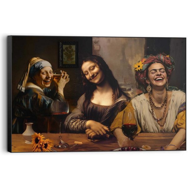 Reinders! Wandbild Girls Night Out, Home Office - Perlenmädchen - Mona Lisa - Frida Kahlo - Braun - MDF
