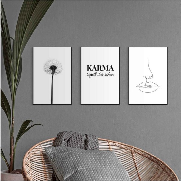Reinders! Wandbild Wandbilder Set Modern Art Pusteblume - Linienzeichnung - Stylisch, Kunst (3 St)