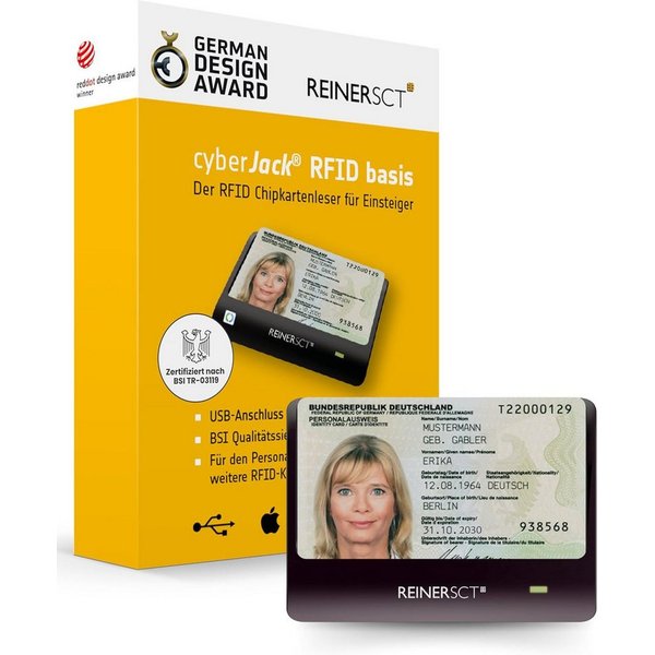 REINER SCT HBCI-Chipkartenleser cyberJack RFID Basis, RFID-Lesegerät für Personalausweis und kontaktlose Chipkarten
