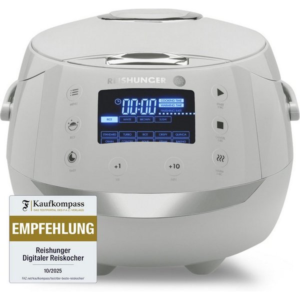 Reishunger Reiskocher Digital – 1,5 L – Multikocher – 12 Programme – Keramikbeschichtung, 860 W, Timer- und Warmhaltefunktion, 7-Kochphasen-Technologie, LED-Dis