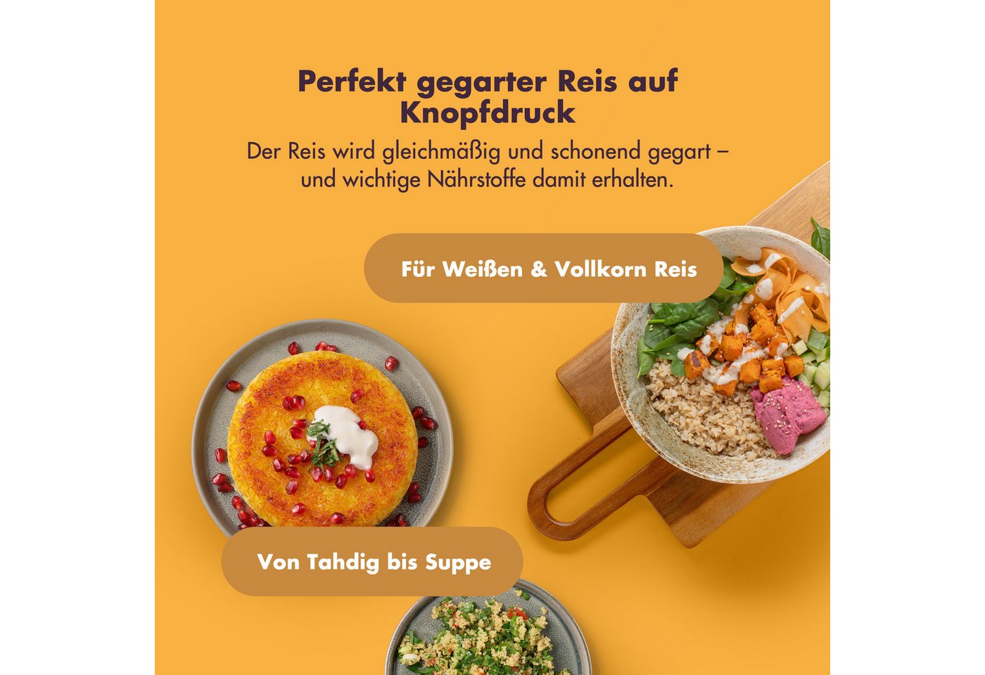Reishunger Reiskocher Digital – 1,5 L – Multikocher – 12 Programme – Keramikbeschichtung, 860 W, Timer- und Warmhaltefunktion, 7-Kochphasen-Technologie, LED-Dis – Bild 3 von 5