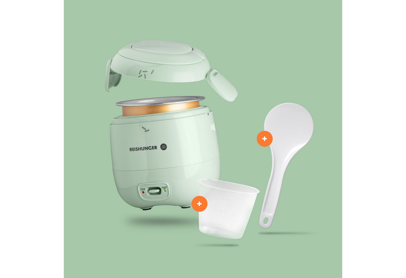 Reishunger Reiskocher Mini – 0,3 L– Keramikbeschichtung – 2 Portionen – in 4 Farben, 120 W, Handliche Größe für kleine Haushalte und unterwegs – Bild 3 von 5